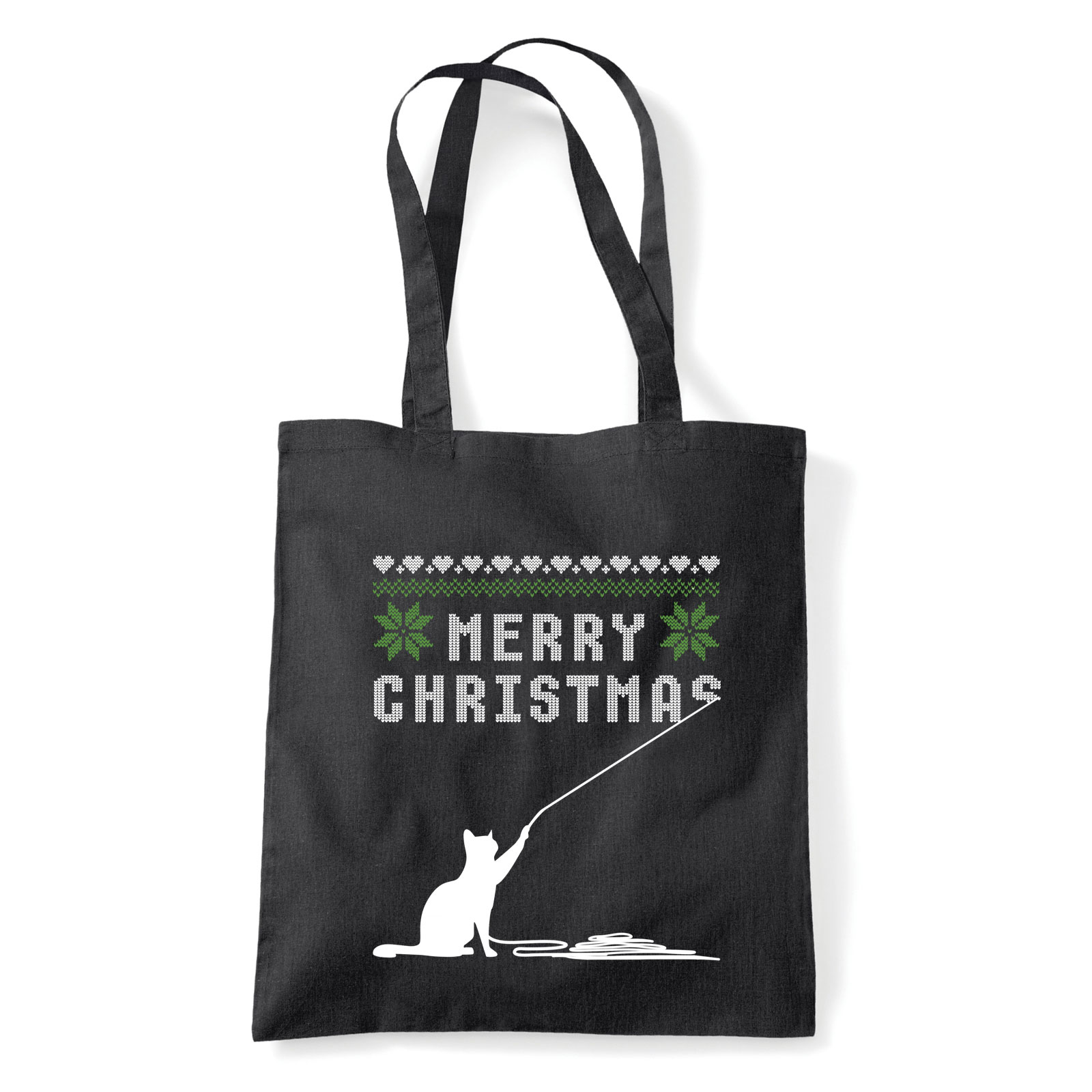 macska macskás cica cicás karácsonyos ronda Fekete Shopper Vászontáska