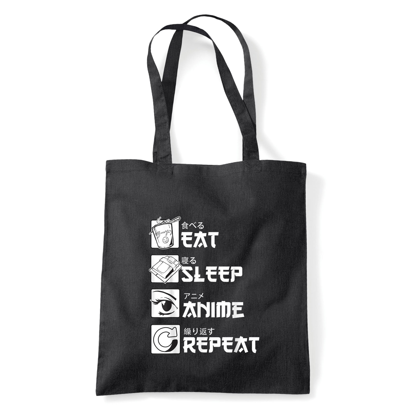 eat sleep anime Fekete Shopper Vászontáska
