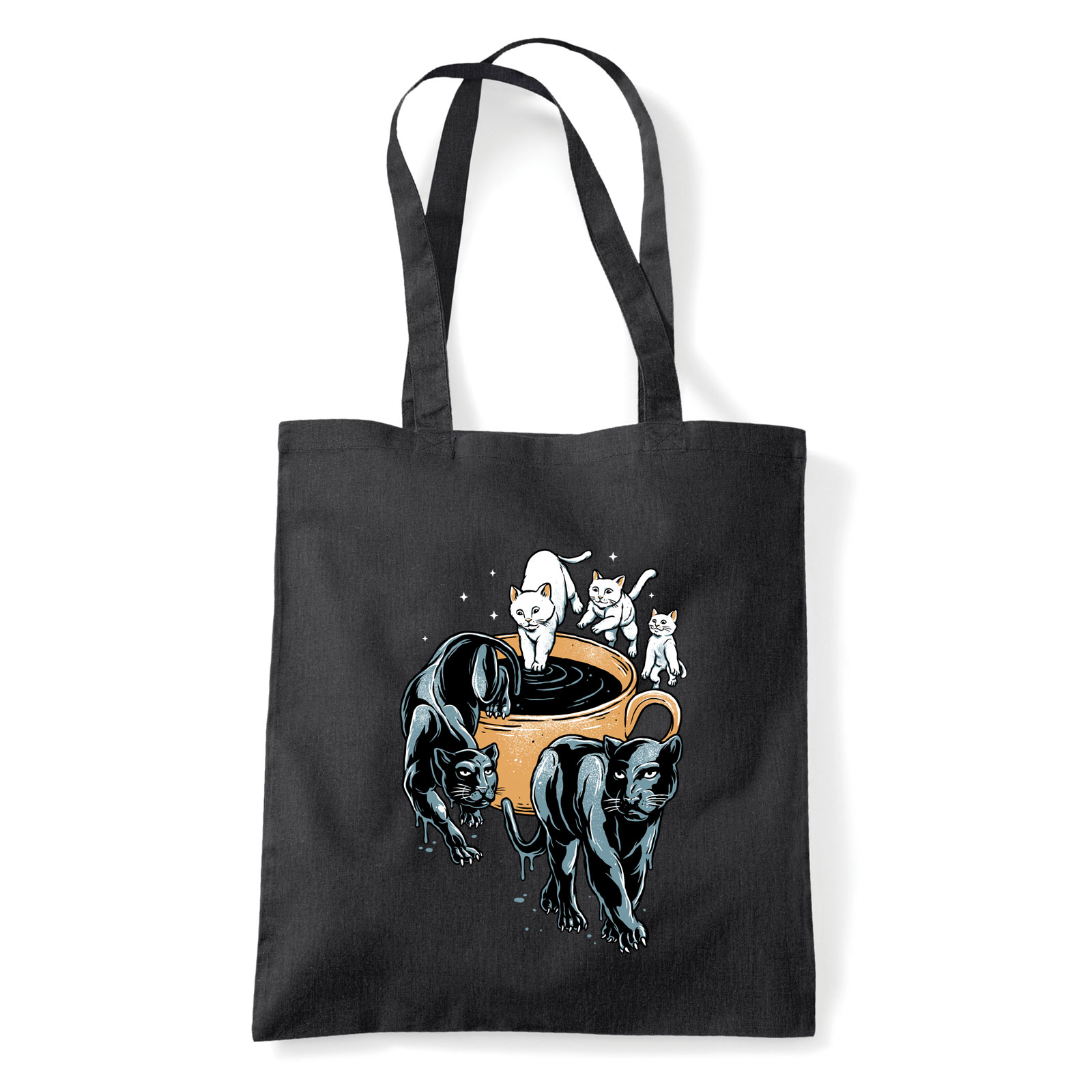 fekete párduc kávé macska macskás Fekete Shopper Vászontáska