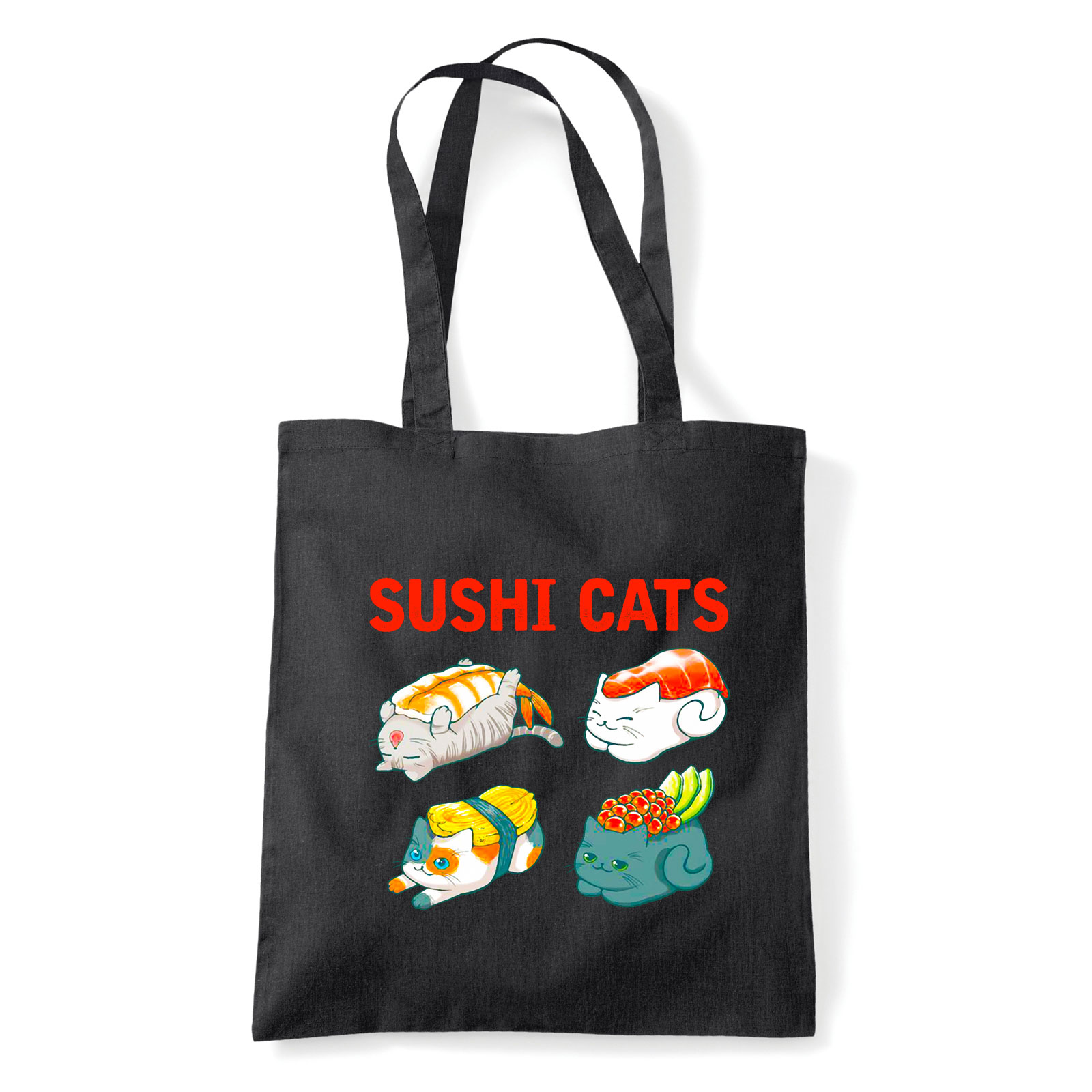 macska macskás cica cicás szusi sushi Fekete Shopper Vászontáska