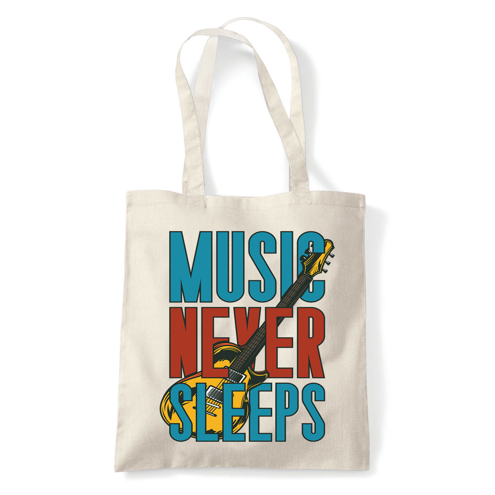 Music Never Sleeps gitár gitáros Homok Shopper Vászontáska