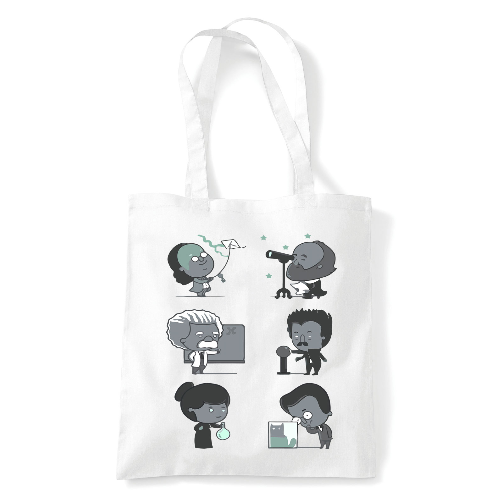 madame curie einstein benjamin franklin tesla Fehér Shopper Vászontáska