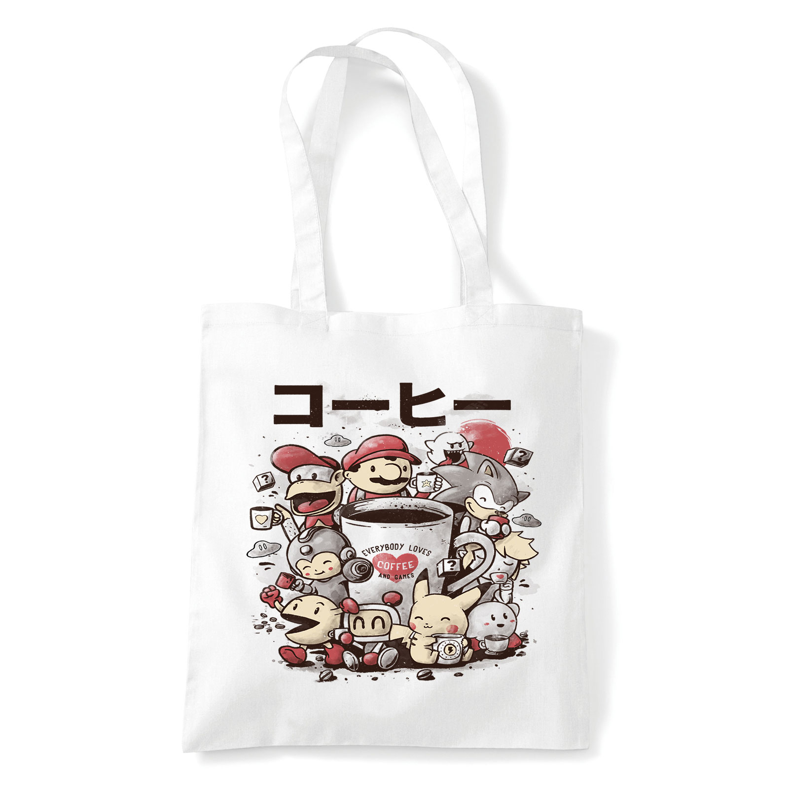 gamer kávé pac man sonic mario pikachu donkey kong Fehér Shopper Vászontáska