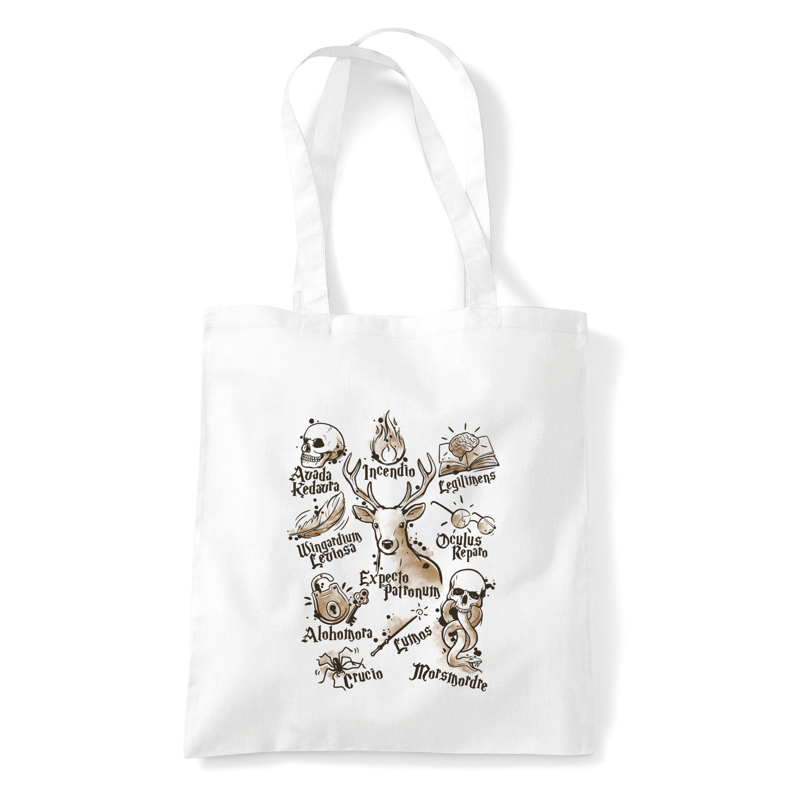 harry potter expecto patronum wingardium leviosa avada kedavra lumos Fehér Shopper Vászontáska