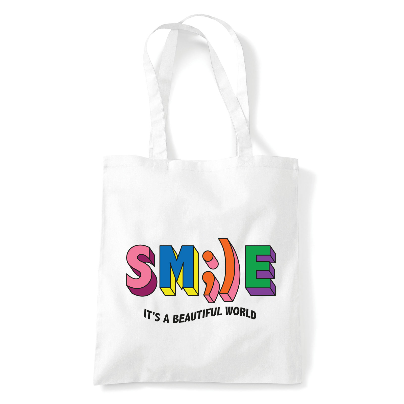Smile mosolyogj its a beautiful world Fehér Shopper Vászontáska