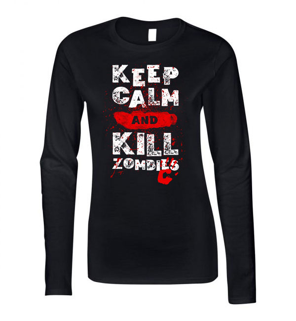 zombi zombis zombie humor kill Fekete Női Hosszú Ujjú Póló