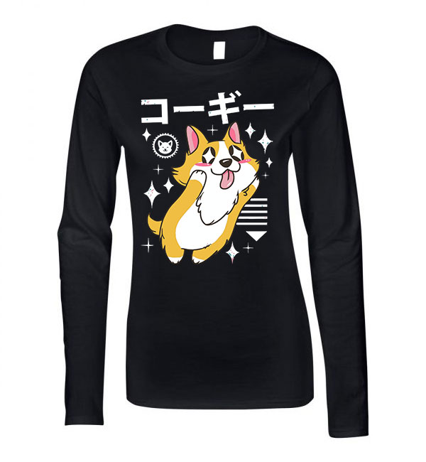 korgi corgi kutya Fekete Női Hosszú Ujjú Póló