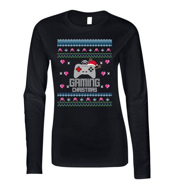 gamer karácsony ronda pulcsi Fekete Női Hosszú Ujjú Póló