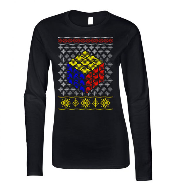 Rubik kocka karácsony ronda pulcsi Fekete Női Hosszú Ujjú Póló