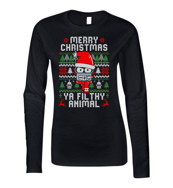 futurama christmas karácsony Fekete Női Hosszú Ujjú Póló