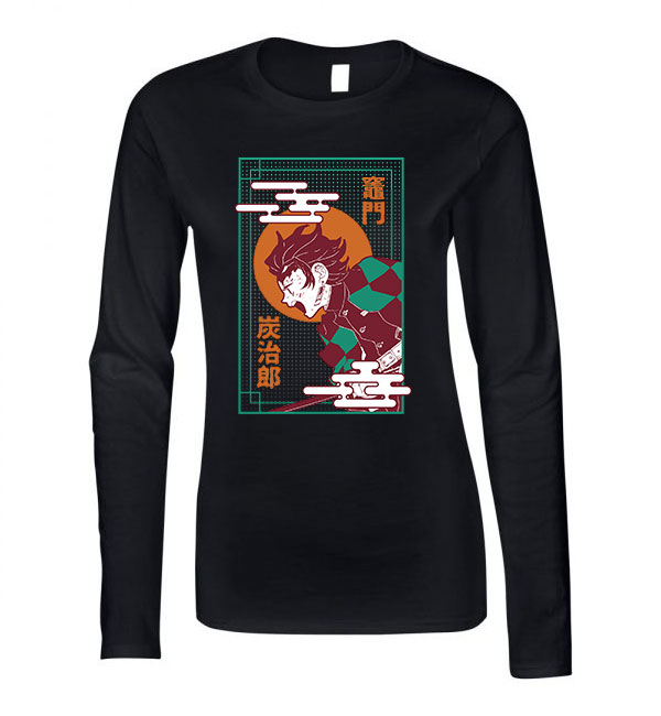 demon slayer tanjiro Fekete Női Hosszú Ujjú Póló
