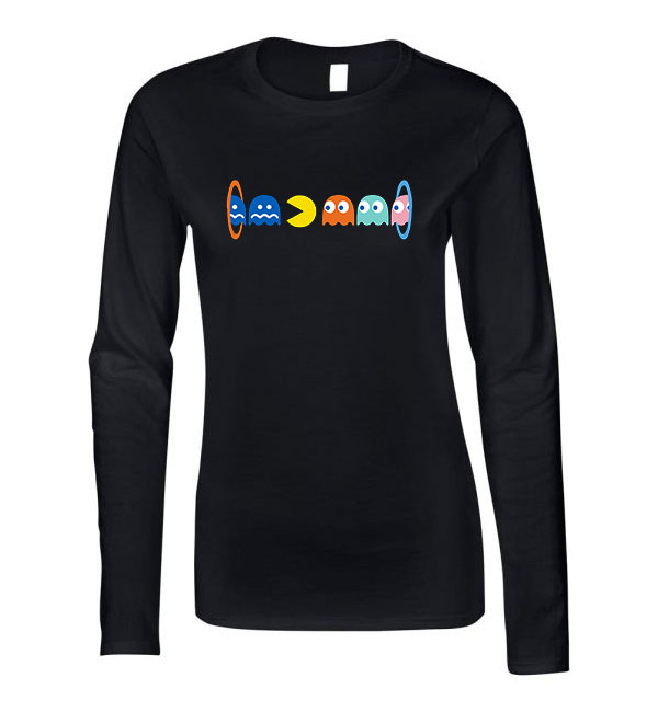 pac man pacman Fekete Női Hosszú Ujjú Póló