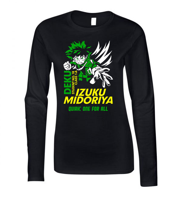 midoriya my hero academia hősakadémia Fekete Női Hosszú Ujjú Póló
