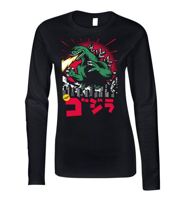godzilla Fekete Női Hosszú Ujjú Póló
