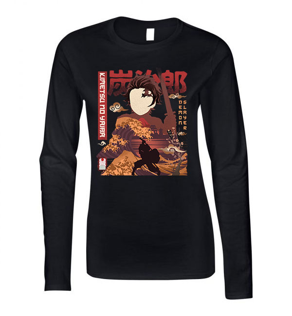 tanjiro demon slayer Fekete Női Hosszú Ujjú Póló