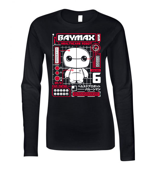 Baymax Fekete Női Hosszú Ujjú Póló