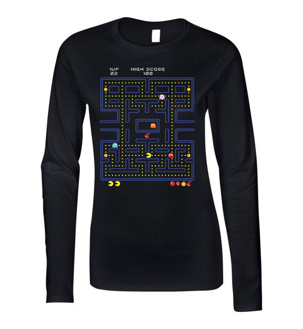 pac man Fekete Női Hosszú Ujjú Póló