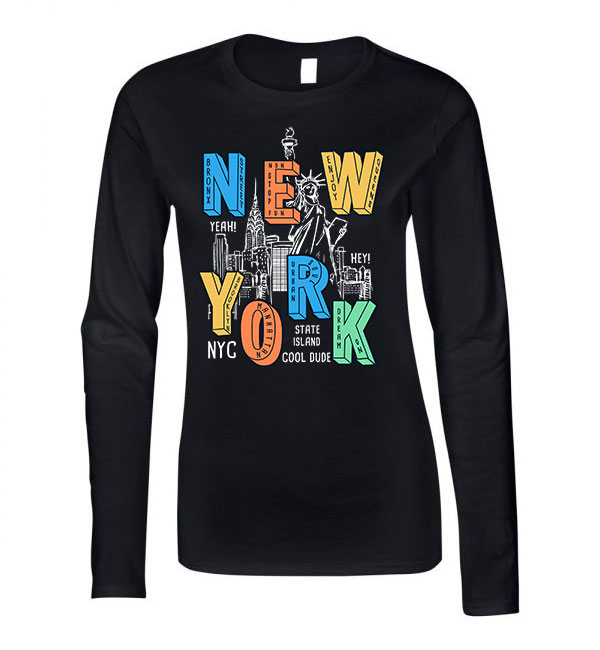 new york usa nyc Fekete Női Hosszú Ujjú Póló