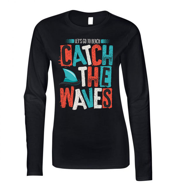 nyár hullámok beach part waves Fekete Női Hosszú Ujjú Póló