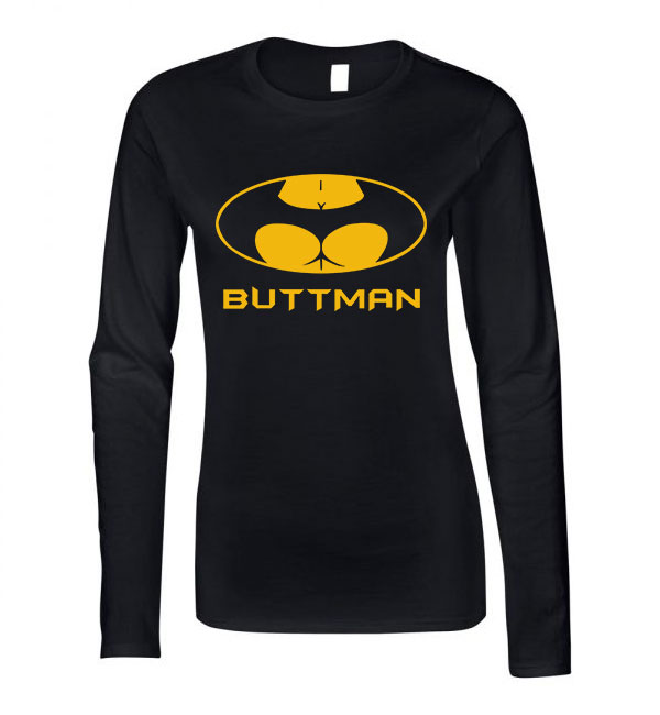 buttman batman fenék humor Fekete Női Hosszú Ujjú Póló