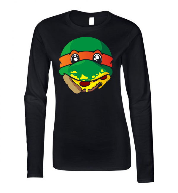 tini ninja teknőcök pizza Fekete Női Hosszú Ujjú Póló