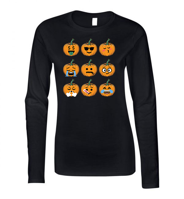 emoji tök halloween Fekete Női Hosszú Ujjú Póló
