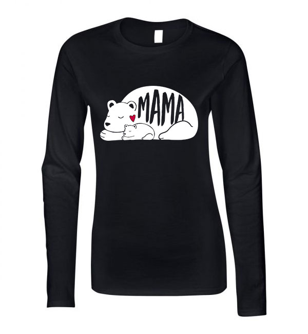 anyák napja mama anya mama bear medve Fekete Női Hosszú Ujjú Póló