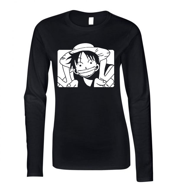 one piece monkey d Fekete Női Hosszú Ujjú Póló