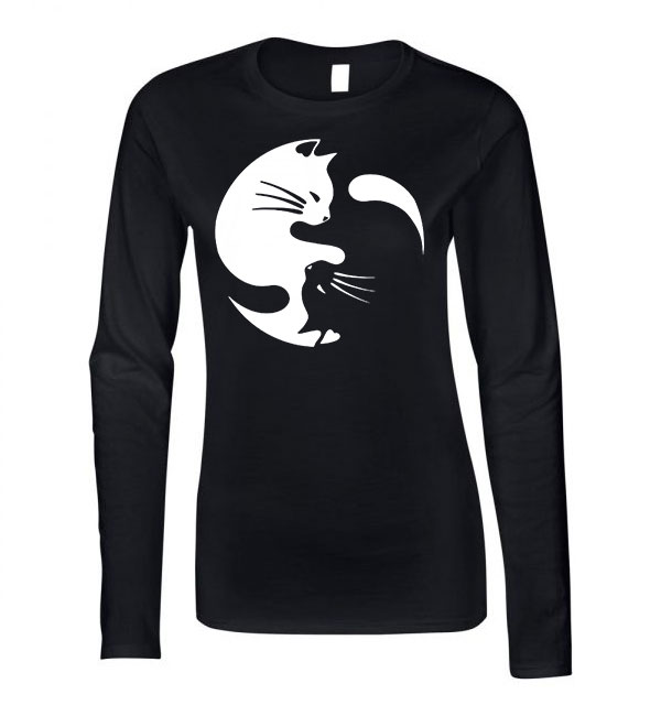 yin yang cicák cicás cica macskás Fekete Női Hosszú Ujjú Póló