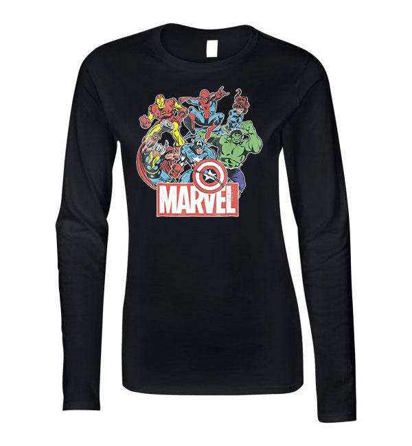 marvel avengers bosszúállók vasember thor pókember Fekete Női Hosszú Ujjú Póló
