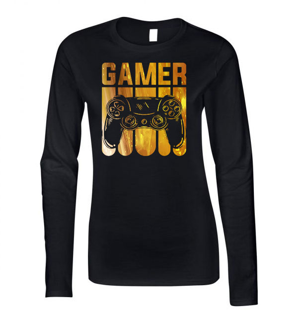gamer joystick Fekete Női Hosszú Ujjú Póló