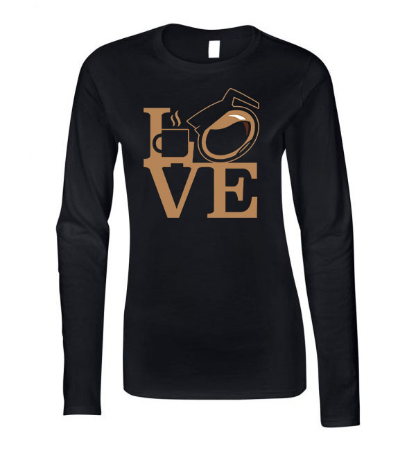 coffee love kávé  Fekete Női Hosszú Ujjú Póló
