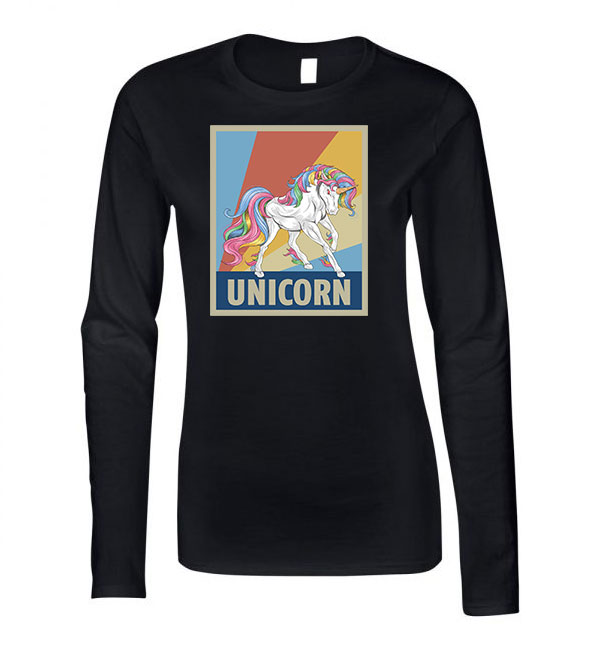 unikornis unicorn Fekete Női Hosszú Ujjú Póló