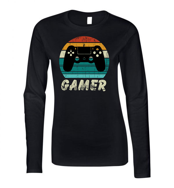 gamer Fekete Női Hosszú Ujjú Póló