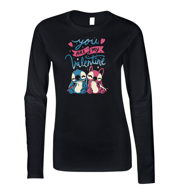 stitch valentin nap Fekete Női Hosszú Ujjú Póló