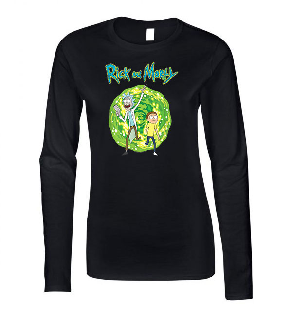 rick and morty Fekete Női Hosszú Ujjú Póló