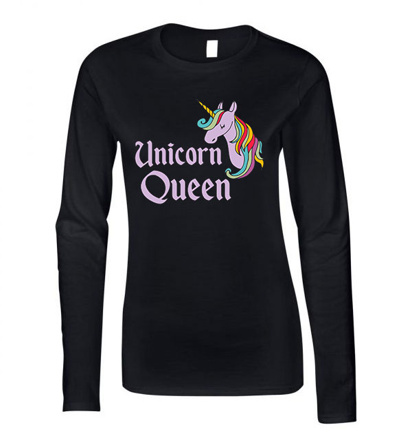 unikornis queen Fekete Női Hosszú Ujjú Póló