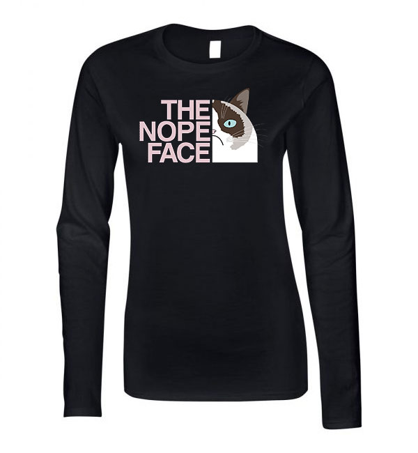 The Nope Face macska macskás cica cicás Fekete Női Hosszú Ujjú Póló