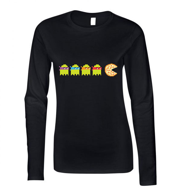 tini ninja teknőcök pac man Fekete Női Hosszú Ujjú Póló