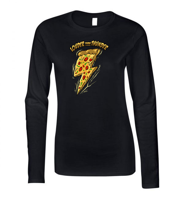pizza villám Fekete Női Hosszú Ujjú Póló