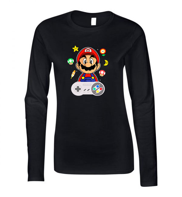 super mario Fekete Női Hosszú Ujjú Póló