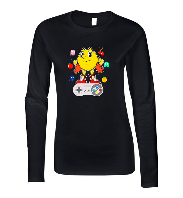 pacman Fekete Női Hosszú Ujjú Póló