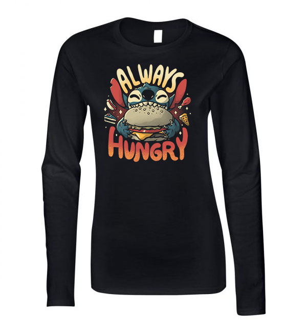 hamburger éhes stitch Fekete Női Hosszú Ujjú Póló