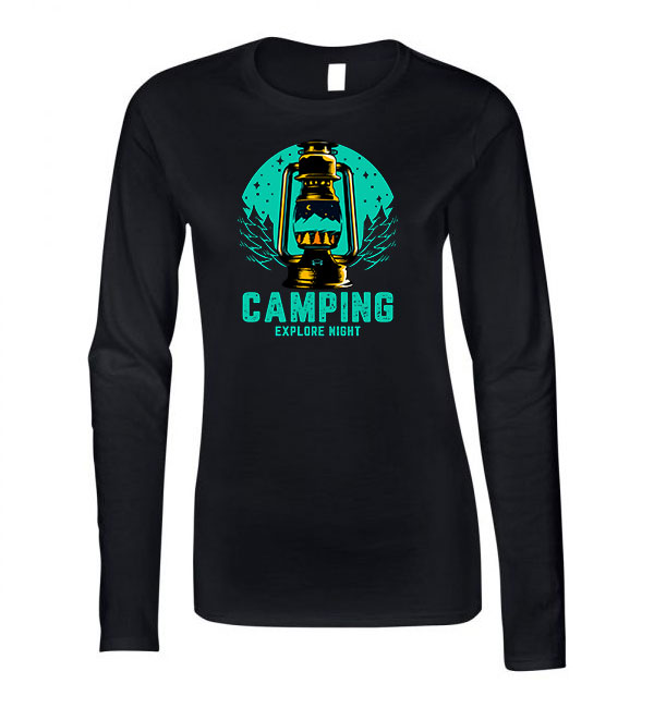 kemping kempingezés camping Fekete Női Hosszú Ujjú Póló