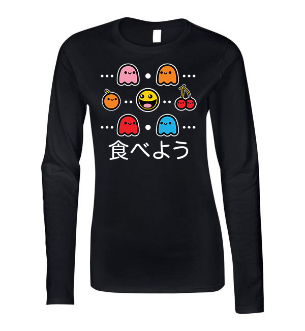 pac man japán Fekete Női Hosszú Ujjú Póló
