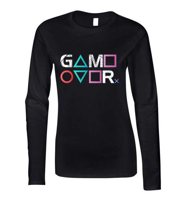 playstation ps4 ps5 gamer game over Fekete Női Hosszú Ujjú Póló