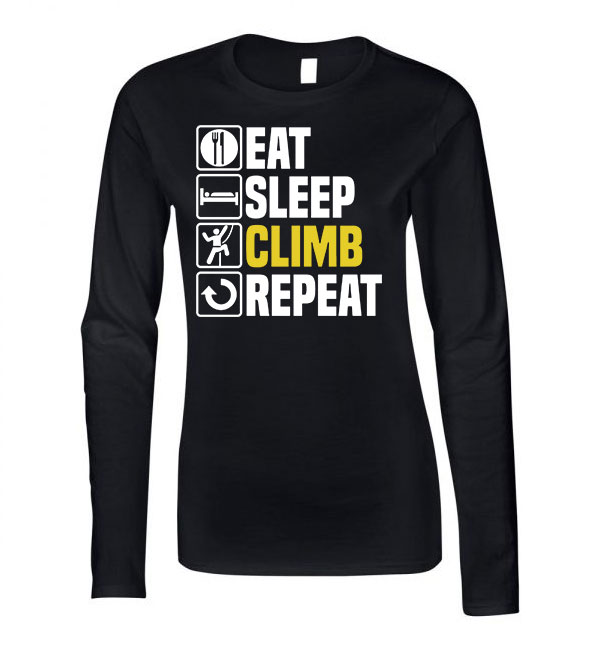 eat sleep climb hegymászás hegymászó Fekete Női Hosszú Ujjú Póló