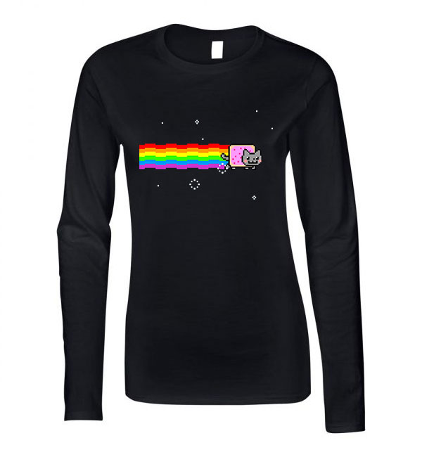 nyam cat macska Fekete Női Hosszú Ujjú Póló