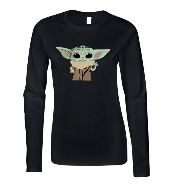 baba yoda baby yoda mandalorian Fekete Női Hosszú Ujjú Póló