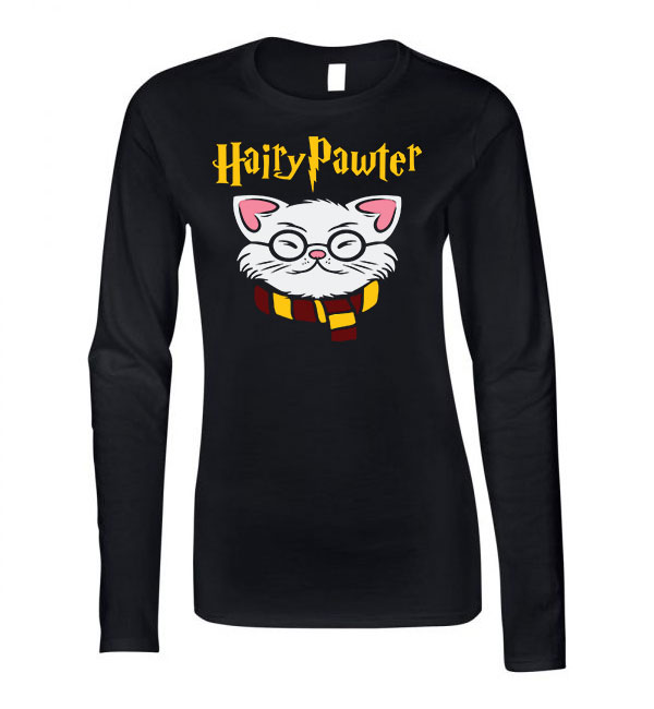 macska macskás cica cicás harry potter Fekete Női Hosszú Ujjú Póló